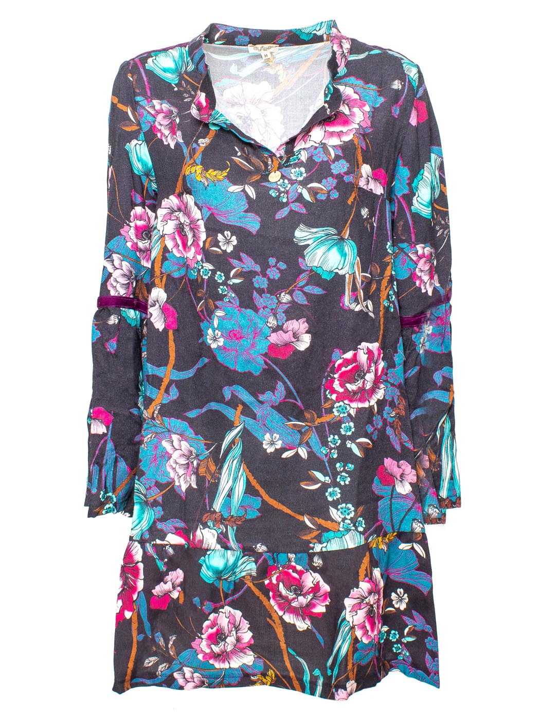ABITO STAMPA FLOREALE C/DETTAGLI IN VELLUTO,4 TG,85% VI,15% LANA MADE IN ITALY